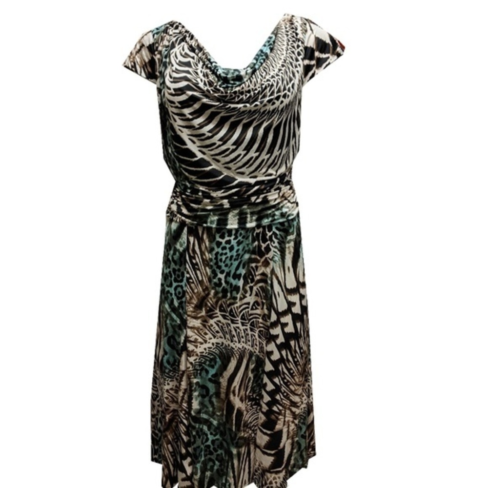 Women's Carina Fashion Animal Print Drape Neck Short‎ Sleeves Midi Dress